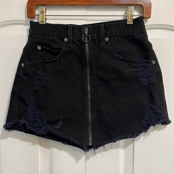 Carmar Black Mini Destroyed Jean Skirt with Front Up and Down Zipper - Picture 11 of 13